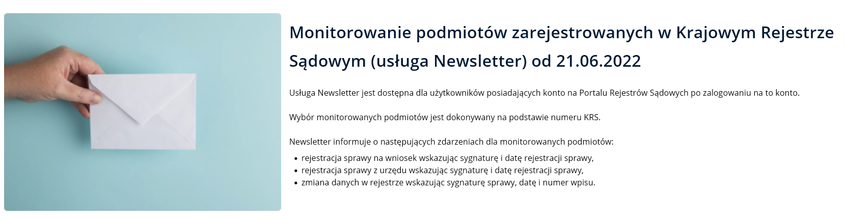 KRS – „newsletter” w&nbsp;ramach Portalu Rejestrów Sądowych